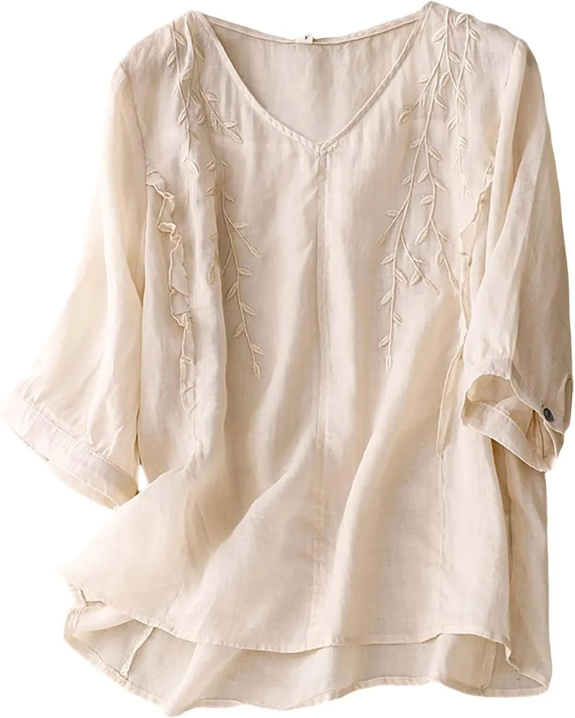 Boho Linen Shirts for Women 2025 Crew Neck Floral Retro Casual Short Sleeved Tee Shirts Loose Boho Comfy Blouses