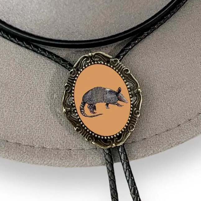 Bolo Tie with Armadillo Country Western Cowboy- Orange