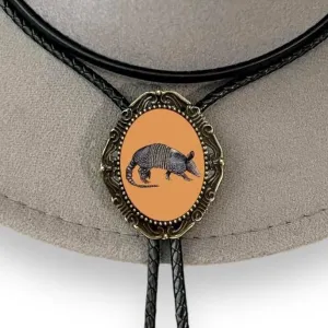 Bolo Tie with Armadillo Country Western Cowboy- Orange