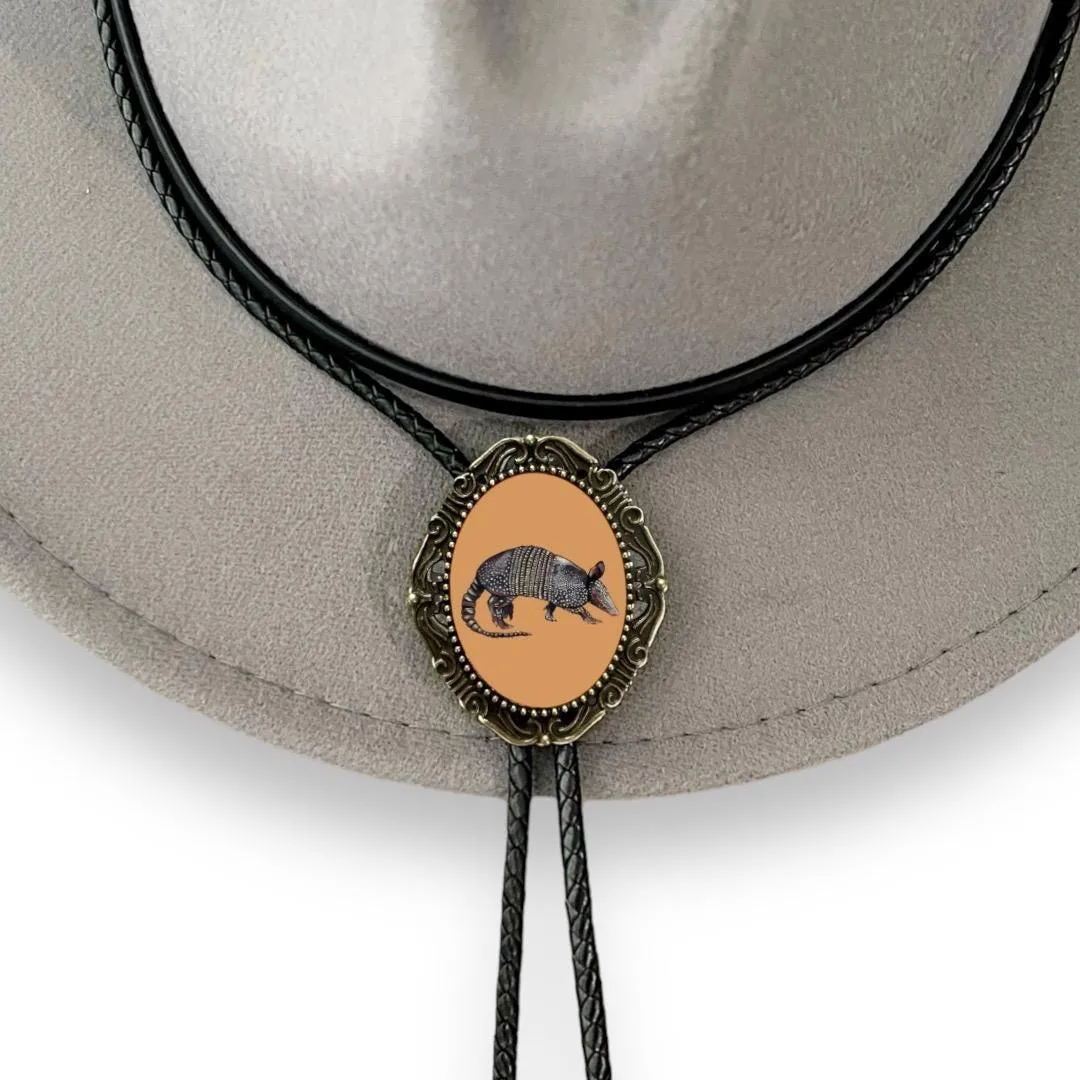 Bolo Tie with Armadillo Country Western Cowboy- Orange