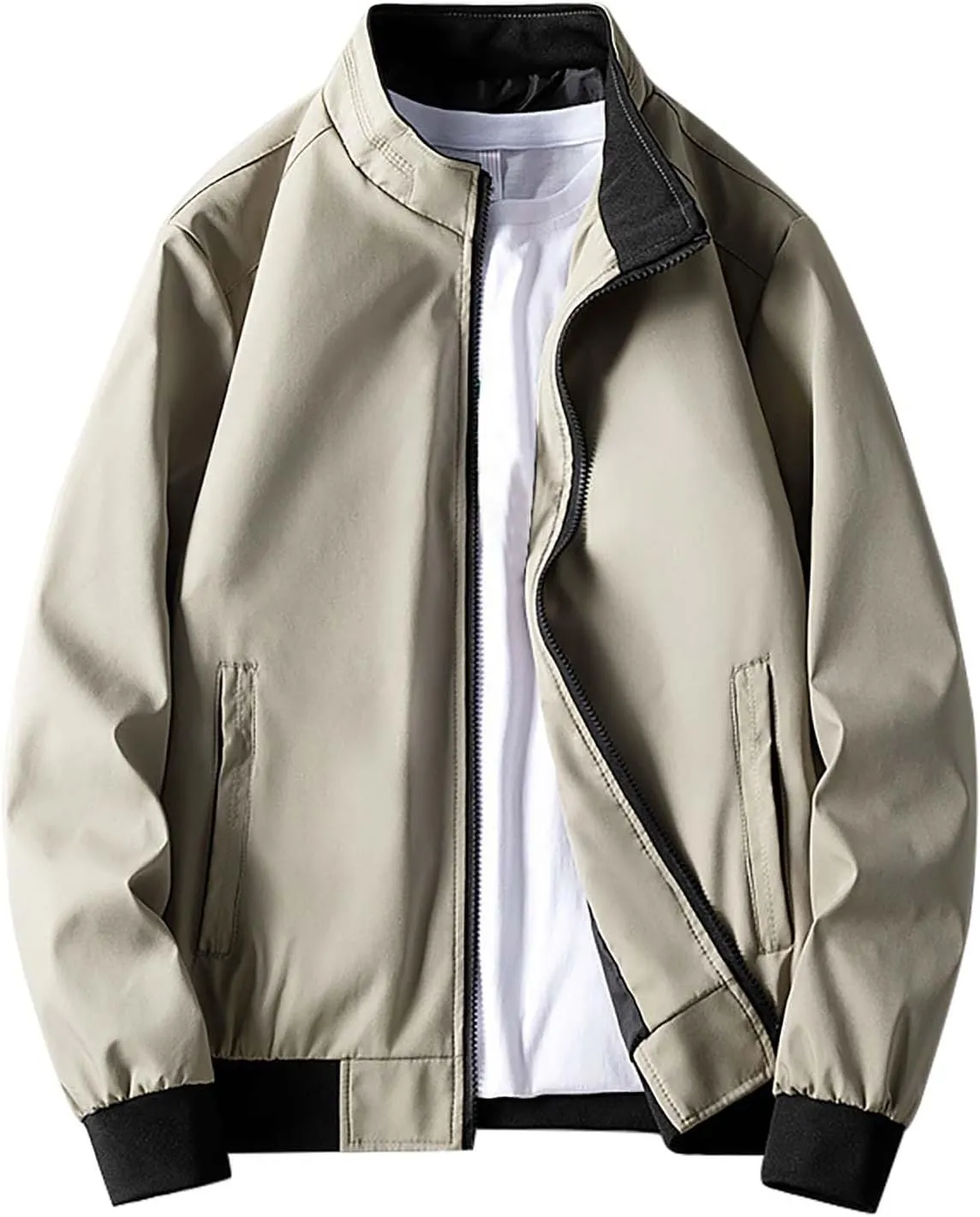 Bomber Jacket for Men Casual Solid Full Zip Military Jackets Fall Winter Lightweight Thermal Coats Outwear Plus Size