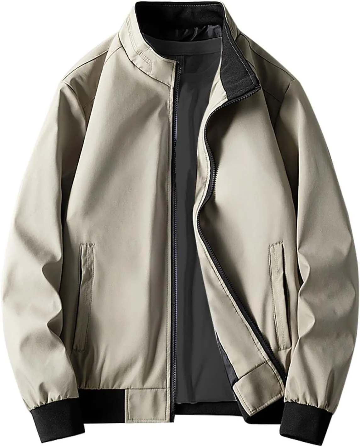 Bomber Jacket for Men Casual Solid Full Zip Military Jackets Fall Winter Lightweight Thermal Coats Outwear Plus Size