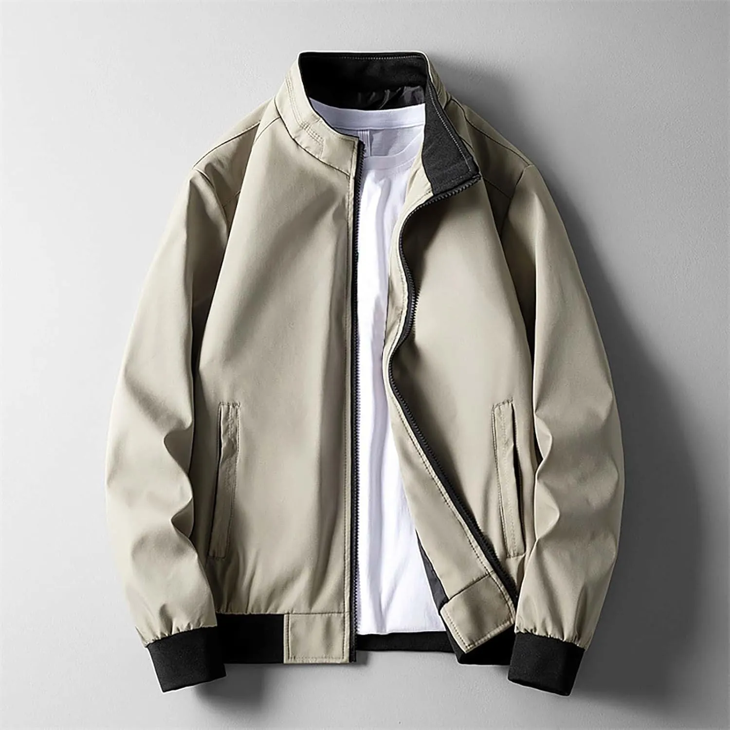 Bomber Jacket for Men Casual Solid Full Zip Military Jackets Fall Winter Lightweight Thermal Coats Outwear Plus Size
