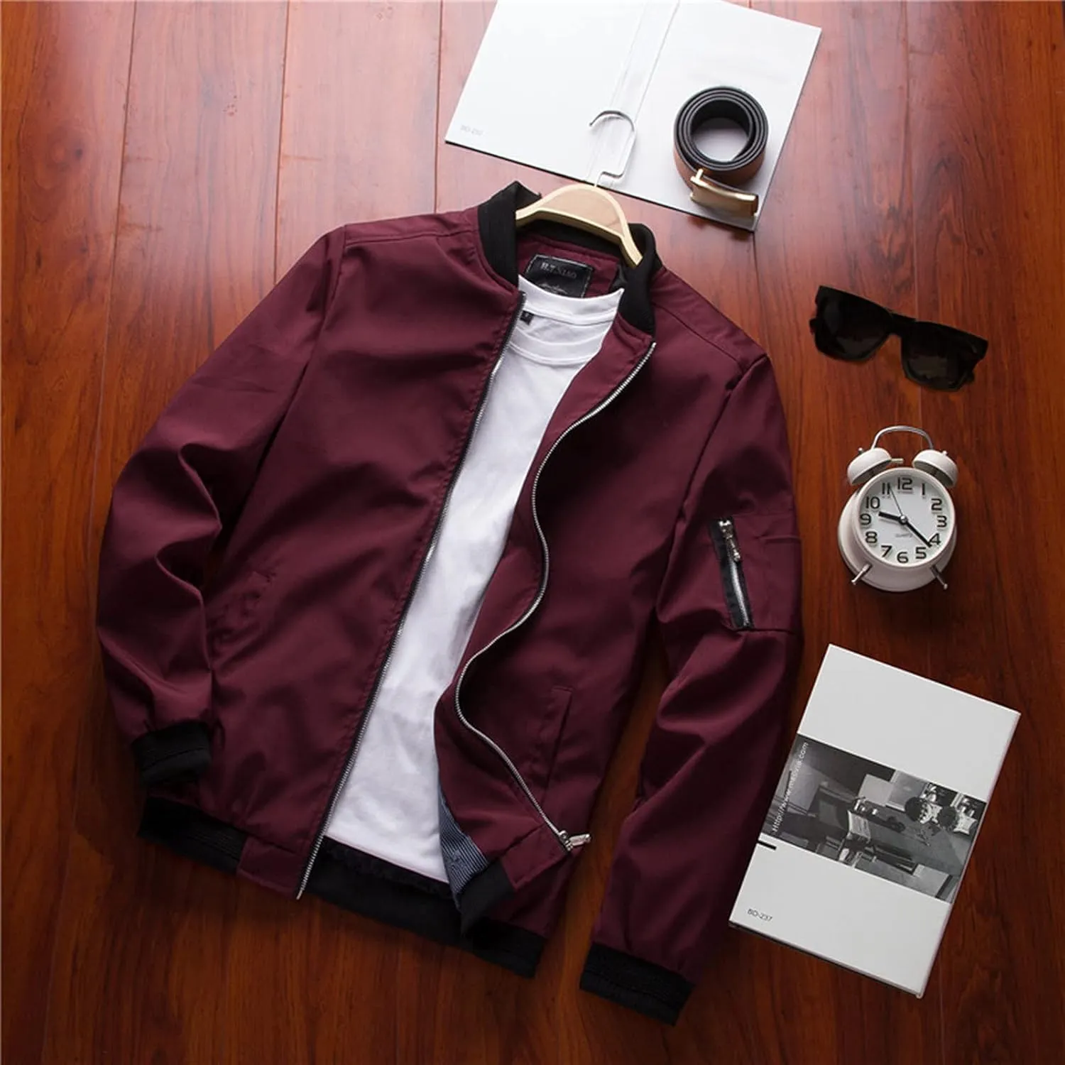 Bomber Jacket Men Men's Lightweight Jacket Casual Spring Fall Windbreaker Bomber Zip Up Coat with Pocket