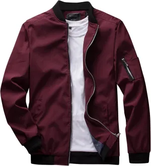 Bomber Jacket Men Men's Lightweight Jacket Casual Spring Fall Windbreaker Bomber Zip Up Coat with Pocket