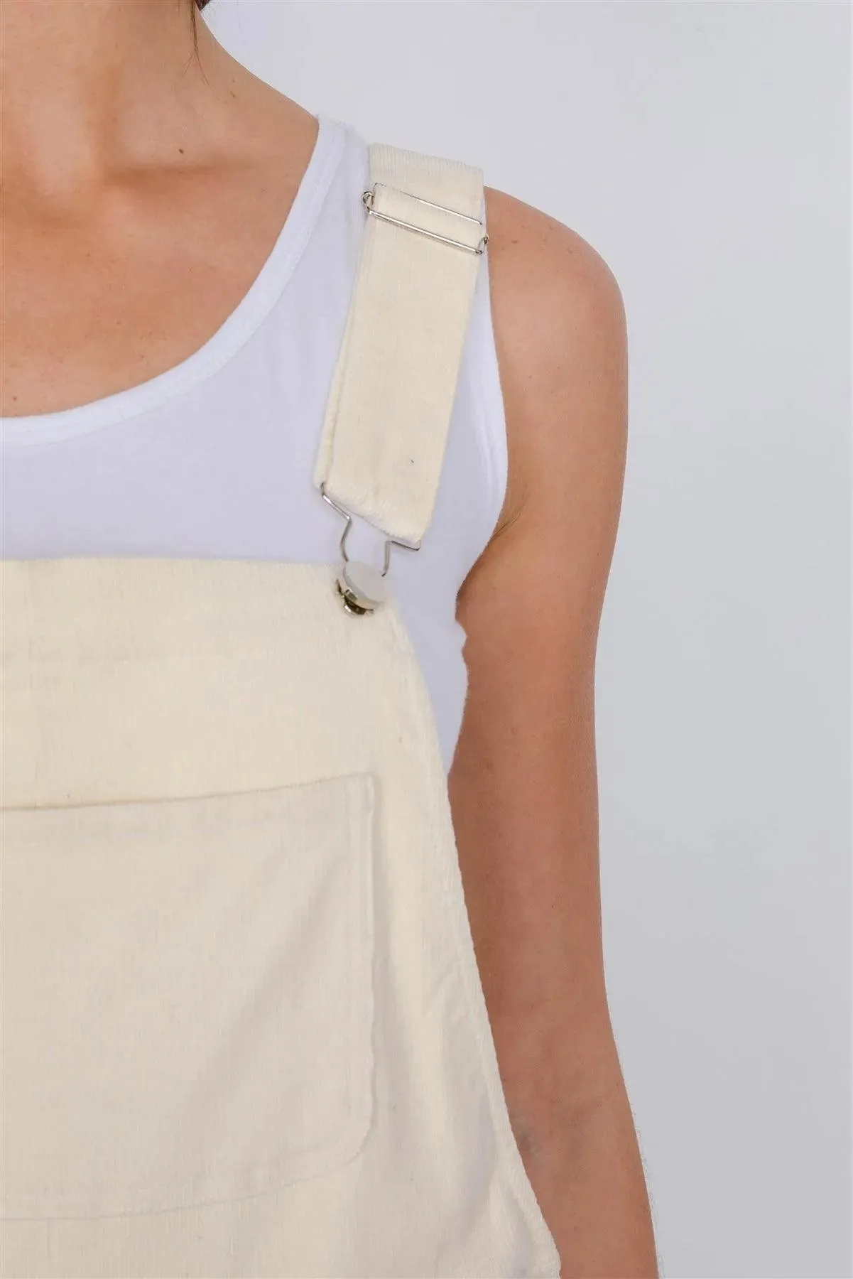 Bone Suede Corduroy Artists Straight Leg Overall Jumpsuit /2-2-1