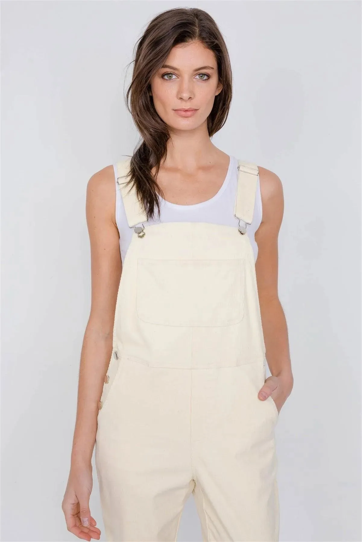 Bone Suede Corduroy Artists Straight Leg Overall Jumpsuit /2-2-1