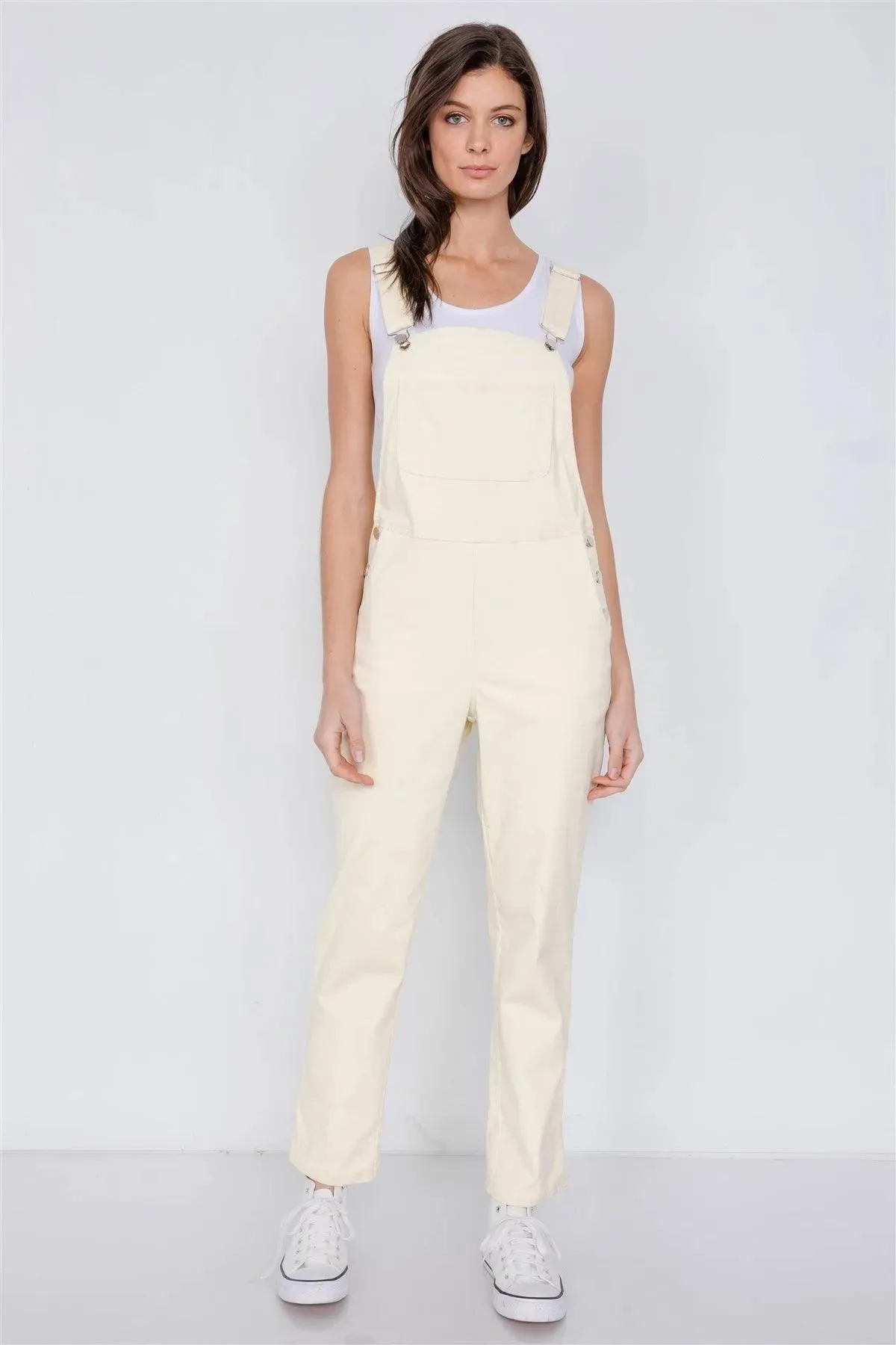 Bone Suede Corduroy Artists Straight Leg Overall Jumpsuit /2-2-1