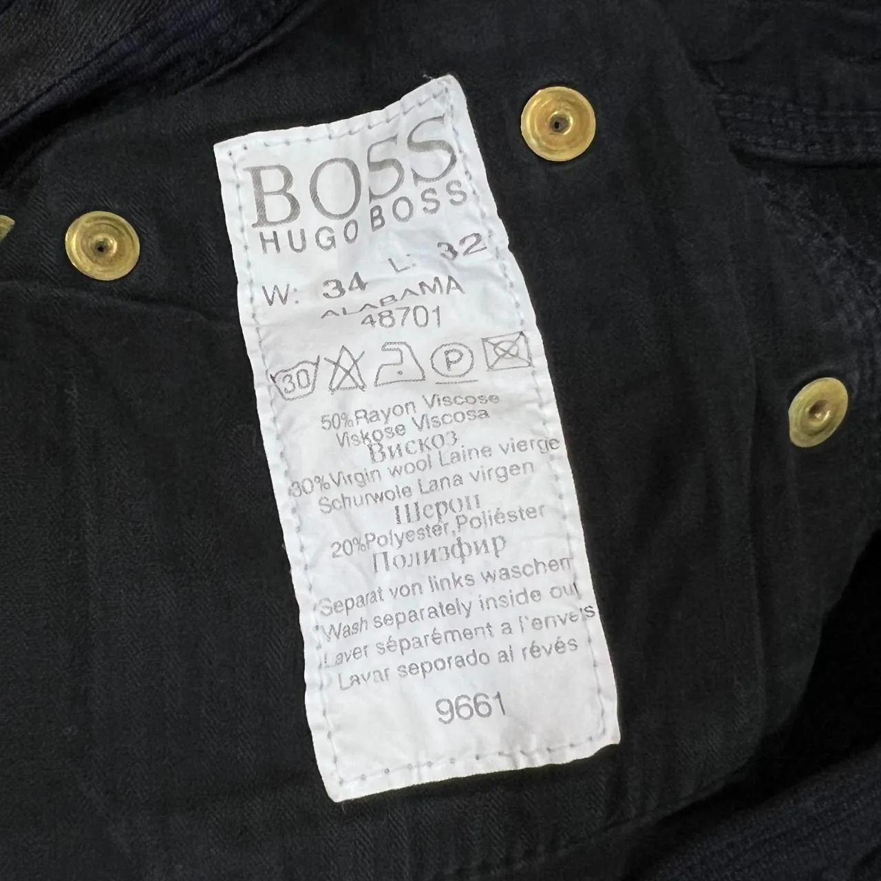 BOSS HUGO BOSS "Alabama" Classic Black Corduroy Cord Trousers Bottoms