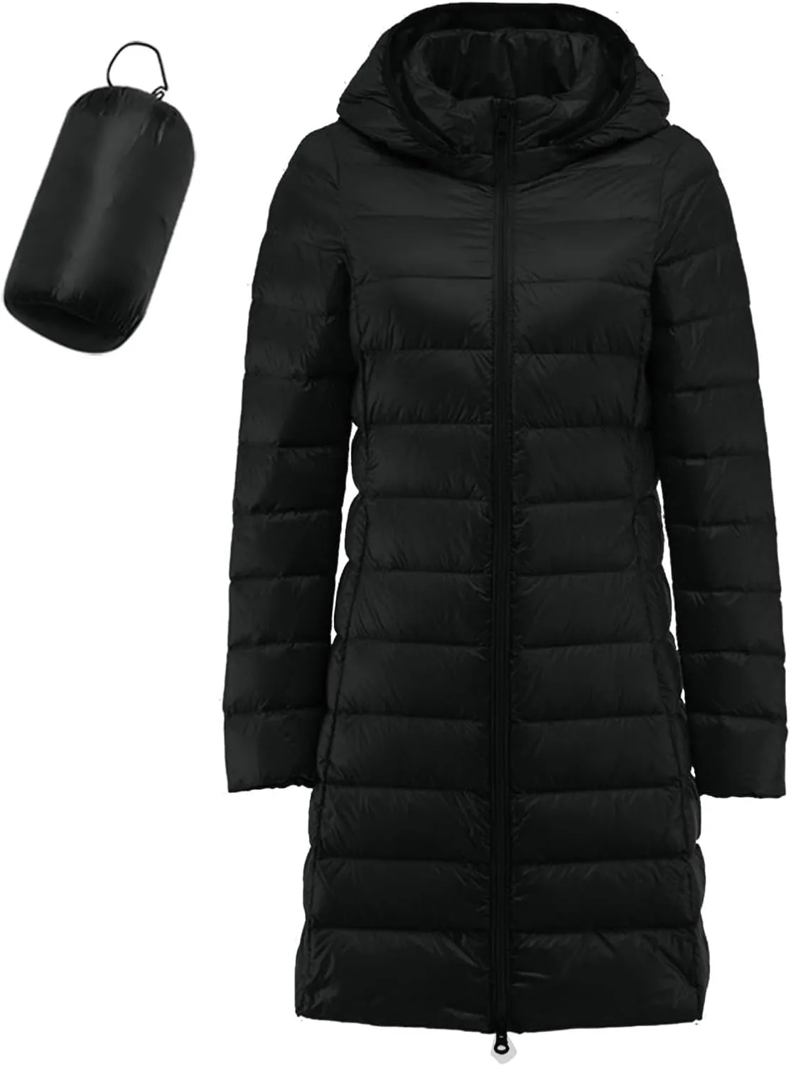 Bourund Women's Packable Warm Waterproof Puffer Jacket Hooded Windproof Winter Long Coat Lightweight Down Jackets Outerwear