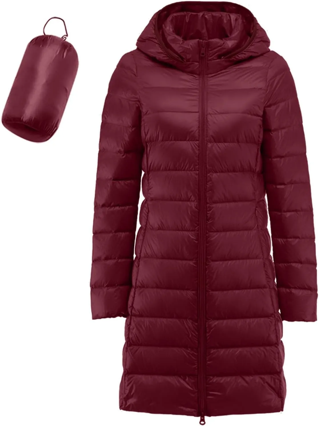 Bourund Women's Packable Warm Waterproof Puffer Jacket Hooded Windproof Winter Long Coat Lightweight Down Jackets Outerwear