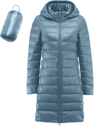 Bourund Women's Packable Warm Waterproof Puffer Jacket Hooded Windproof Winter Long Coat Lightweight Down Jackets Outerwear