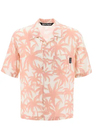 bowling shirt with palms motif PMGG005R24FAB001 OFF WHITE PINK