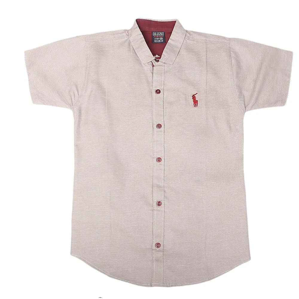Boys Half Sleeves Printed Shirt - Coffee