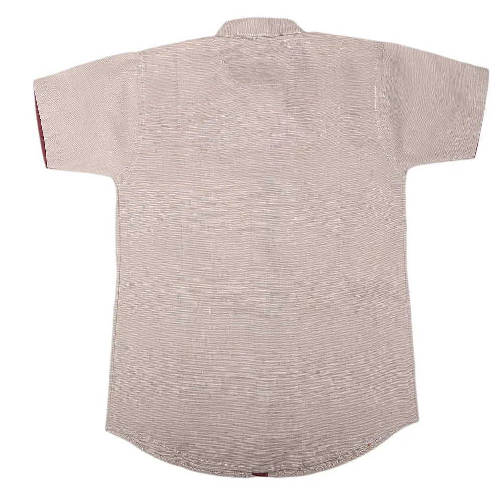 Boys Half Sleeves Printed Shirt - Coffee