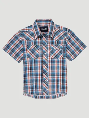 Boy's Short Sleeve Fashion Western Snap Plaid Shirt In Sunset Blue