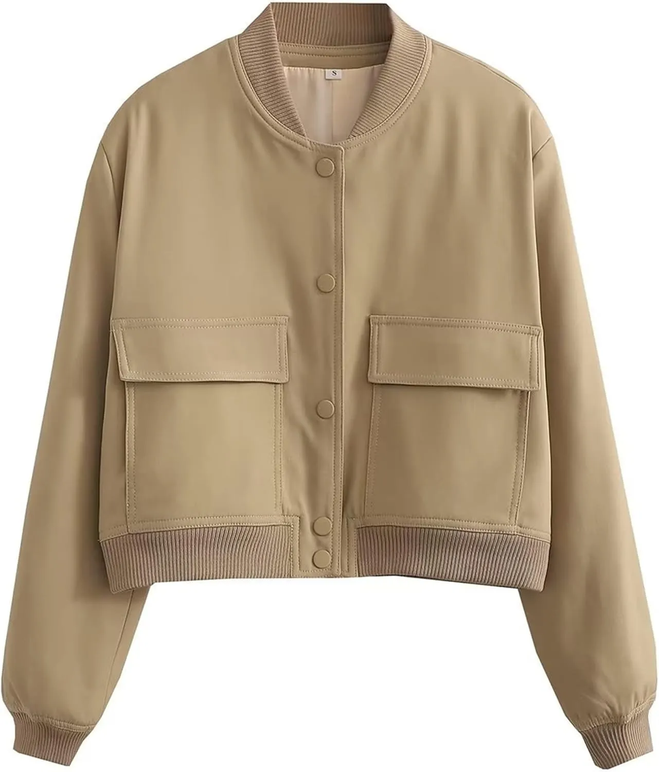 Bozanly Women's Stand Collar Button Down Cropped Shacket Jacket Solid Color Varsity Bomber Jackets 2025