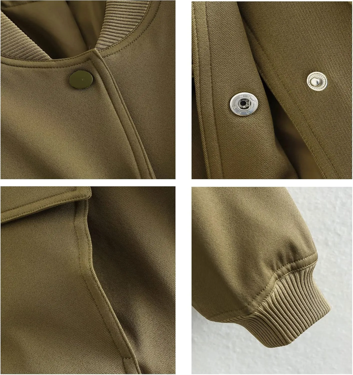 Bozanly Women's Stand Collar Button Down Cropped Shacket Jacket Solid Color Varsity Bomber Jackets 2025