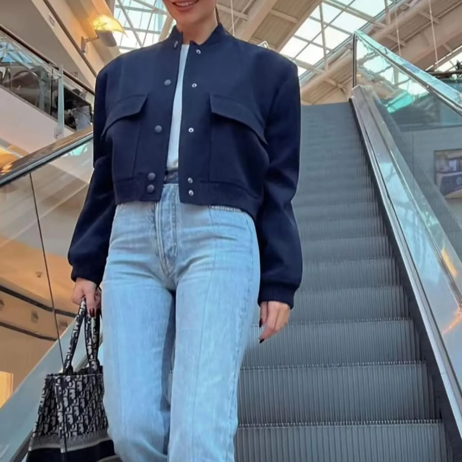 Bozanly Women's Stand Collar Button Down Cropped Shacket Jacket Solid Color Varsity Bomber Jackets 2025