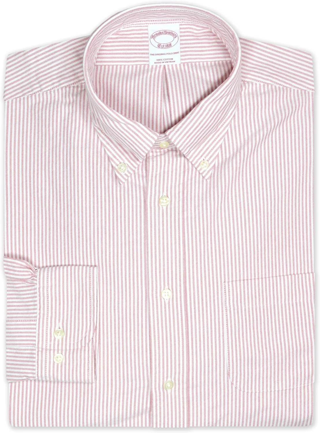 Brooks Brothers Mens Regular Fit Oxford Cotton Striped Casual Button Down Pocket Shirt,, 202179 Blue