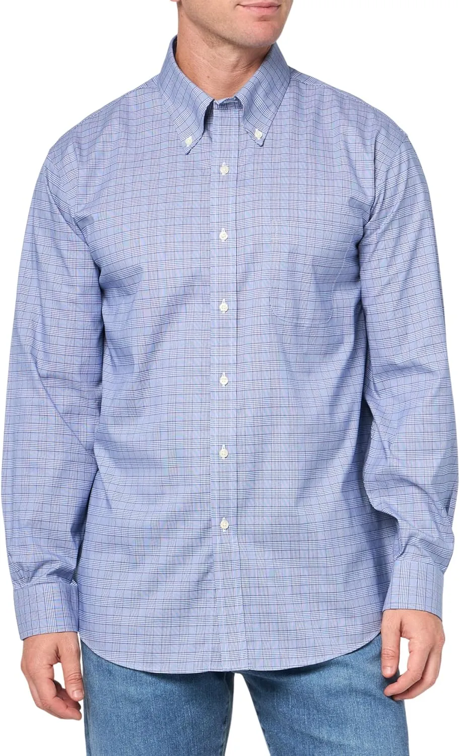 Brooks Brothers Men's Regular Fit Stretch Supima Cotton Non-Iron Pinpoint Oxford Button Down Collar Long Sleeve Polo