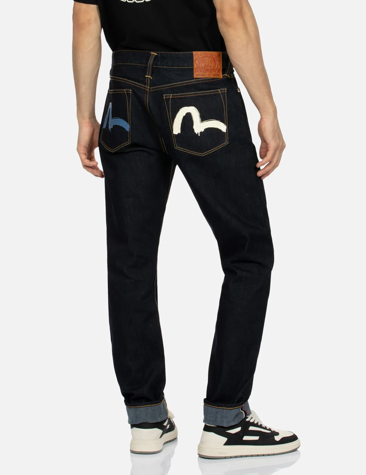 Brushstroke Seagull Print Carrot Fit Selvedge Denim Jeans #2017