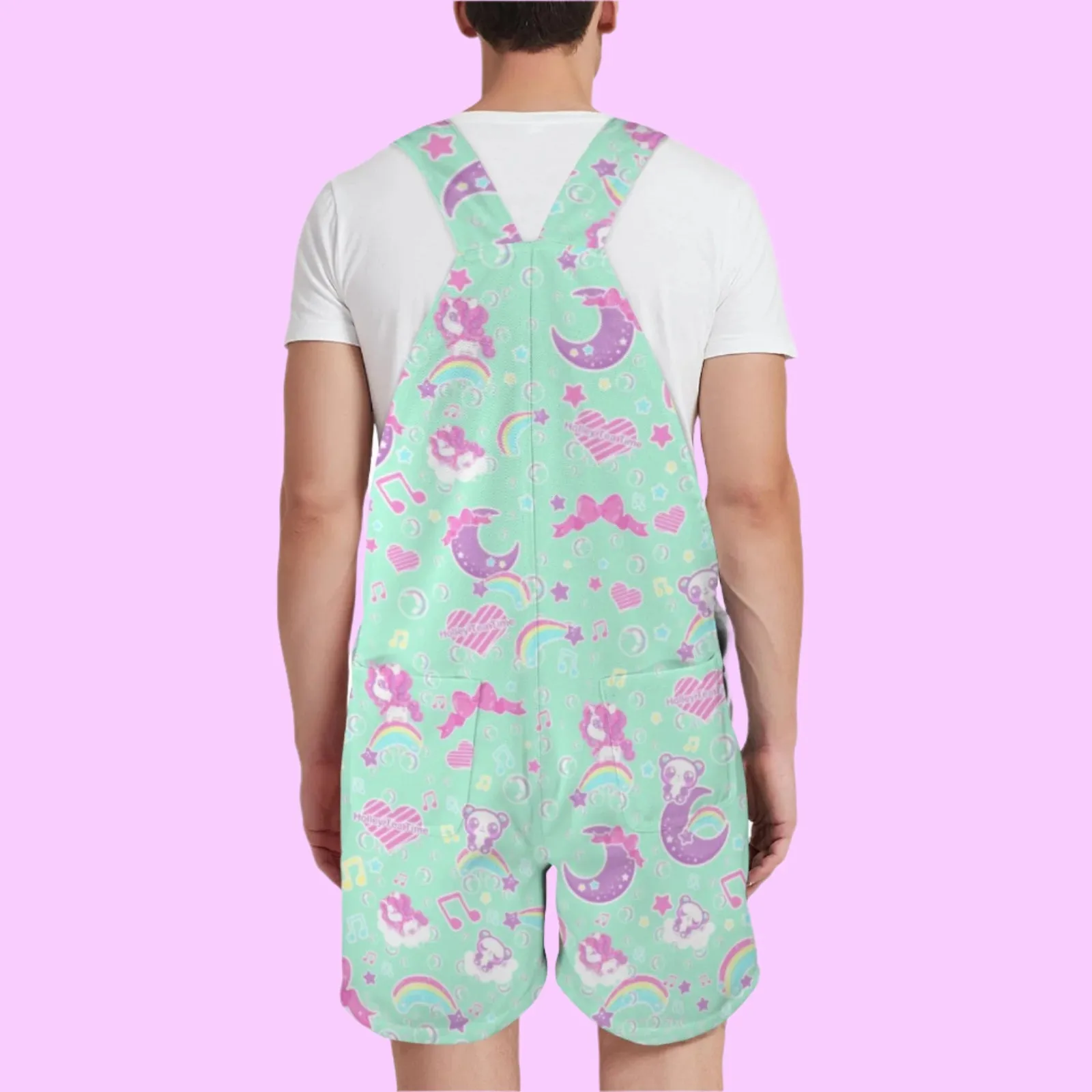 Bubbly Dreams Mint Unisex Shorts Overalls With Adjustable Straps And Pockets