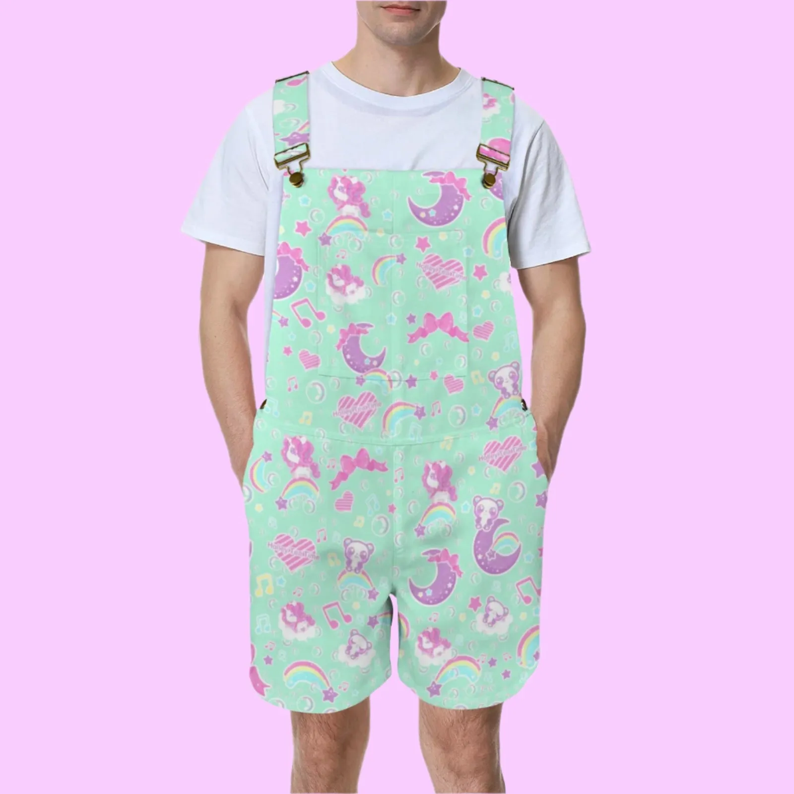 Bubbly Dreams Mint Unisex Shorts Overalls With Adjustable Straps And Pockets