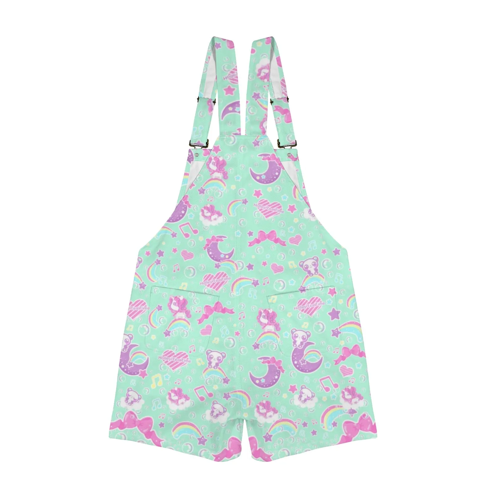 Bubbly Dreams Mint Unisex Shorts Overalls With Adjustable Straps And Pockets