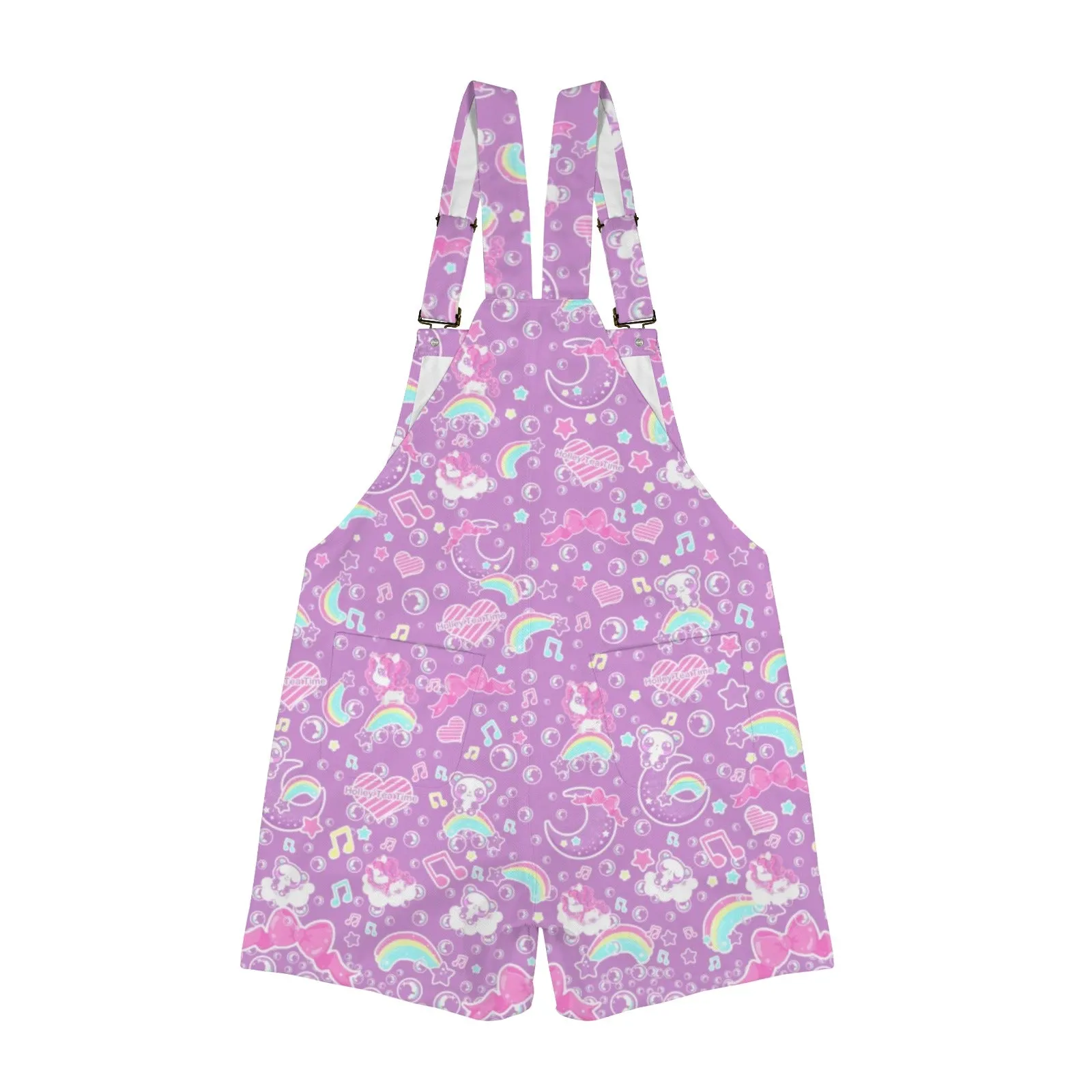 Bubbly Dreams Purple Unisex Shorts Overalls With Adjustable Straps And Pockets