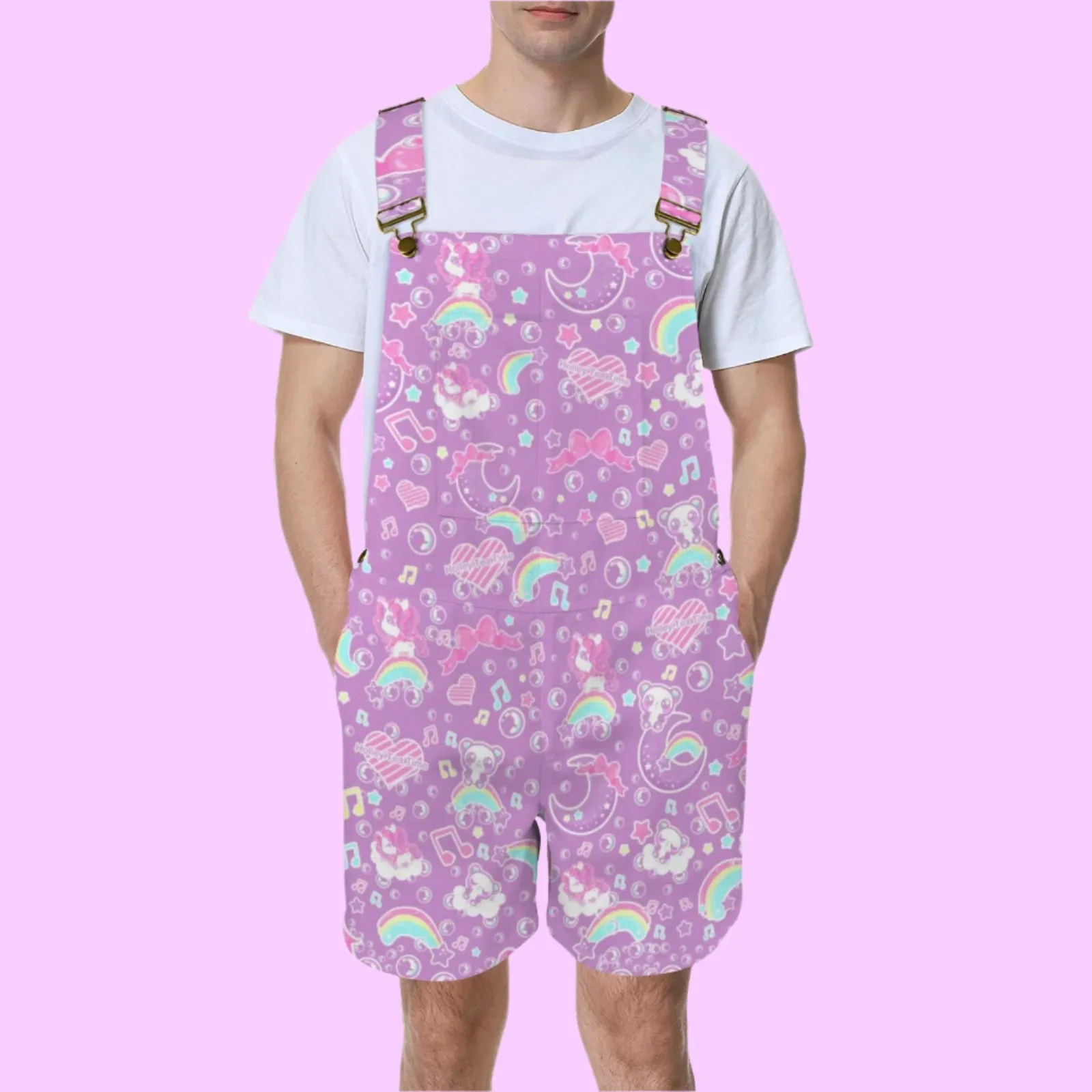 Bubbly Dreams Purple Unisex Shorts Overalls With Adjustable Straps And Pockets