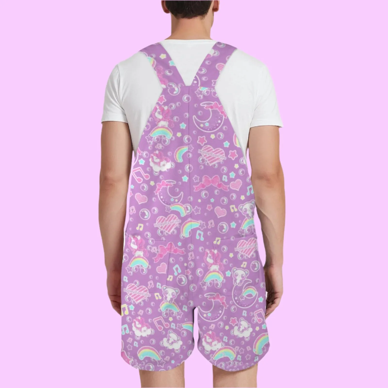 Bubbly Dreams Purple Unisex Shorts Overalls With Adjustable Straps And Pockets