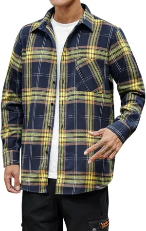 Buffalo Plaid Flannel Shirts Mens Button Down Long Sleeve Cotton Lumberjack Coats Western Cowboy Chequered Shirts