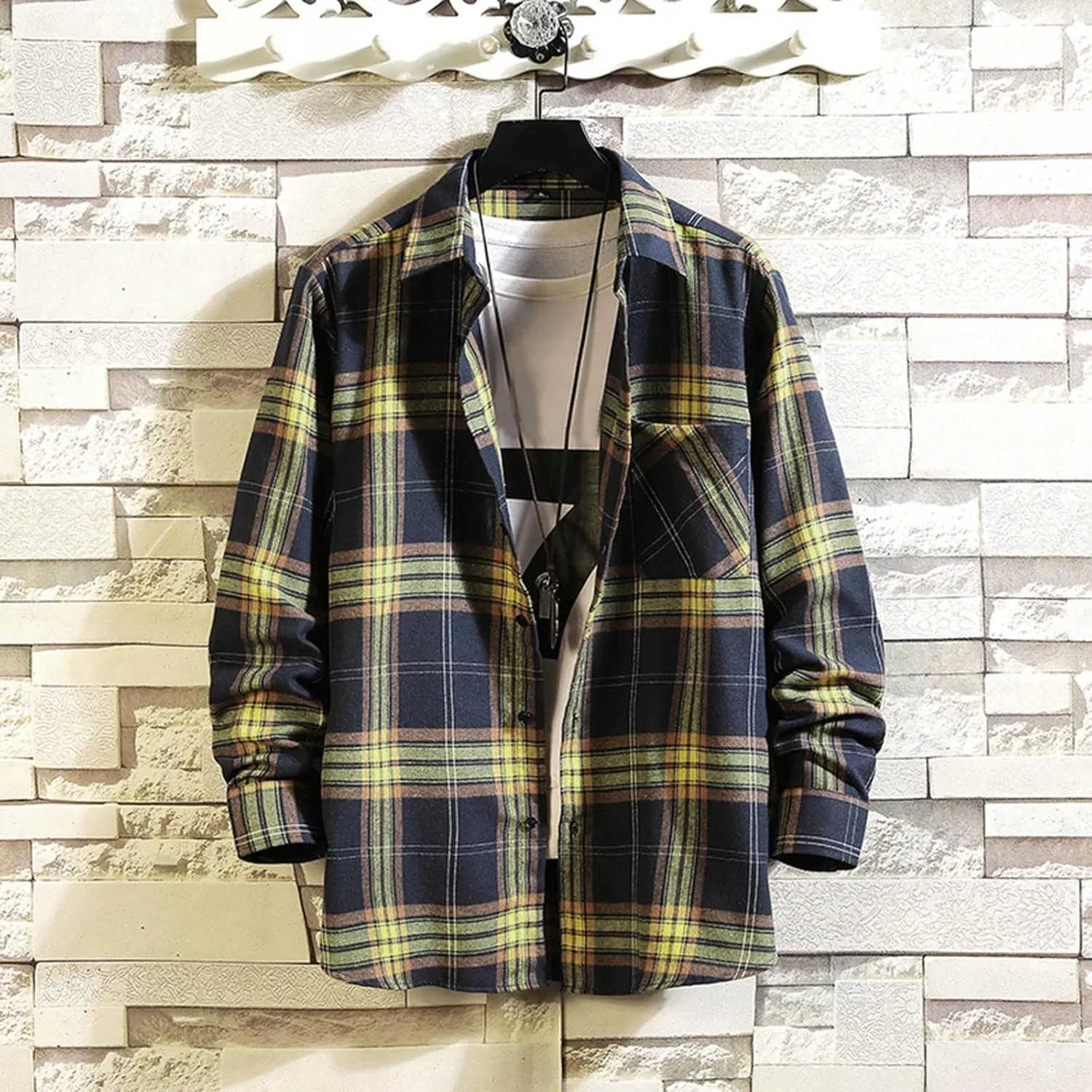 Buffalo Plaid Flannel Shirts Mens Button Down Long Sleeve Cotton Lumberjack Coats Western Cowboy Chequered Shirts