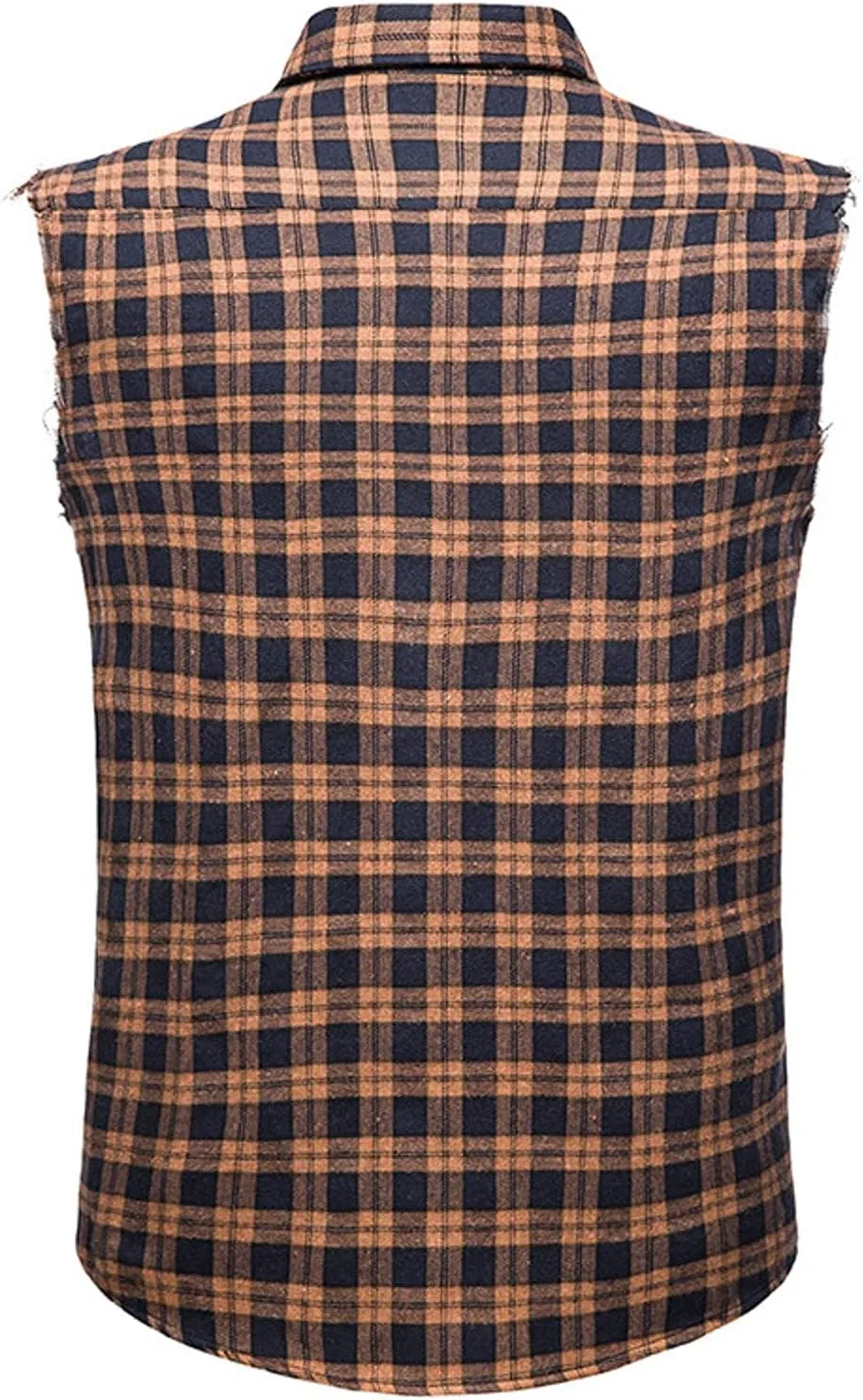 Burband Men's Muscle Cut Off Shirts Slim Fit Button Down Vests Vintage Cowboy Plaid Sleeveless Tops Flannel Shirts