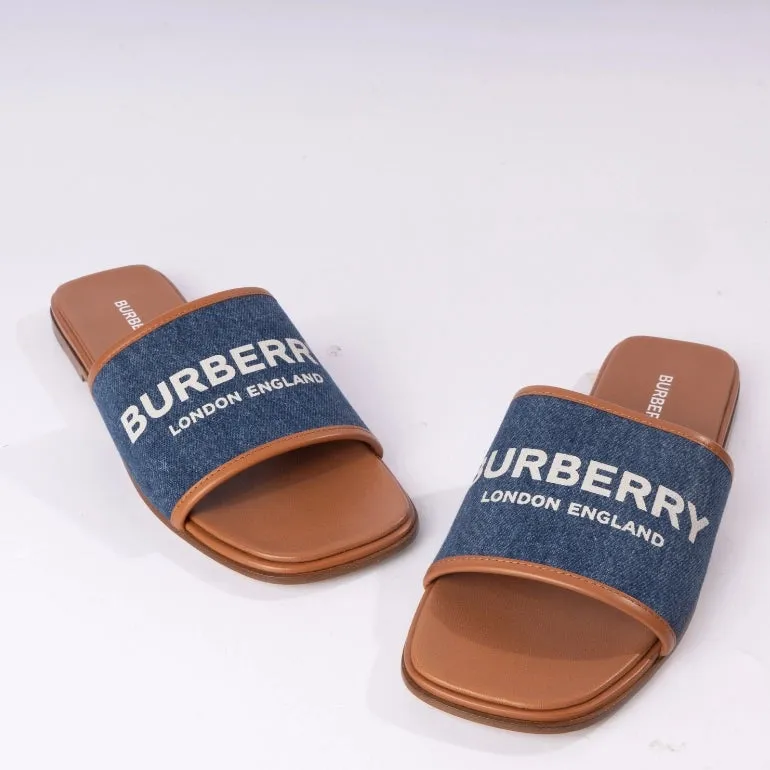 Burberry Carolyn Denim Logo Slide Sandals