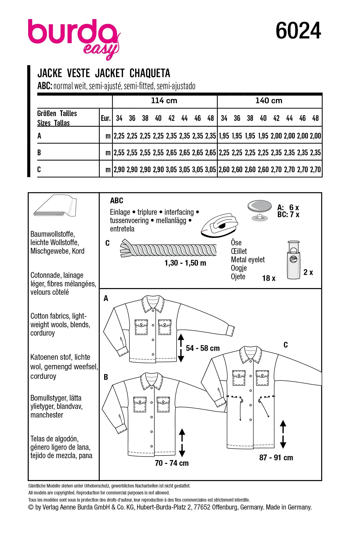 Burda Style Pattern 6024 EASY Jacket