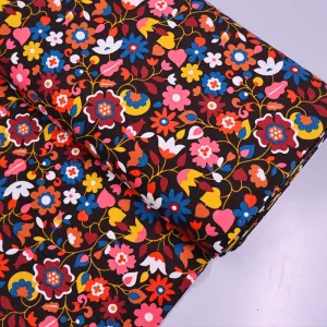 Burgundy Floral Needlecord - Seventies Bunch