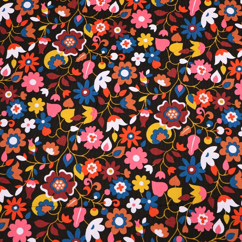Burgundy Floral Needlecord - Seventies Bunch