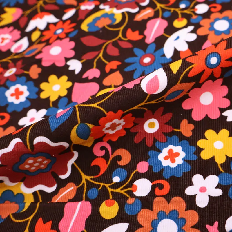 Burgundy Floral Needlecord - Seventies Bunch