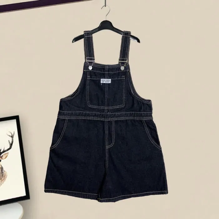Butterfly Lertter Embroidery Lapel Crop Top Denim Overalls