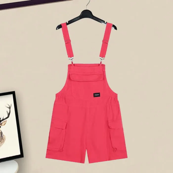 Butterfly Lertter Embroidery Lapel Crop Top Denim Overalls