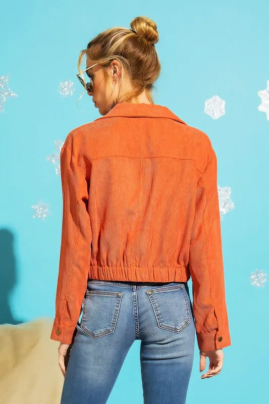 Button Up Corduroy Crop Jacket