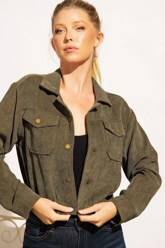 Button Up Corduroy Crop Jacket