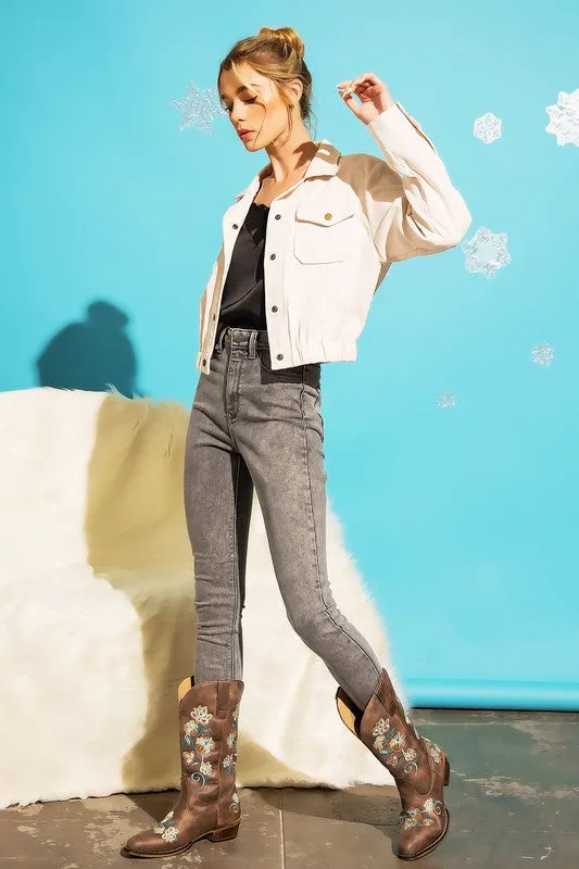 Button Up Corduroy Crop Jacket