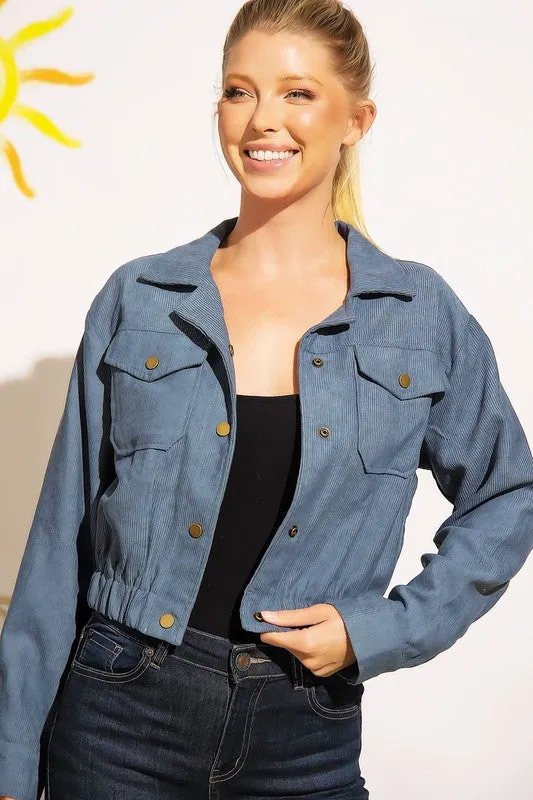Button Up Corduroy Crop Jacket