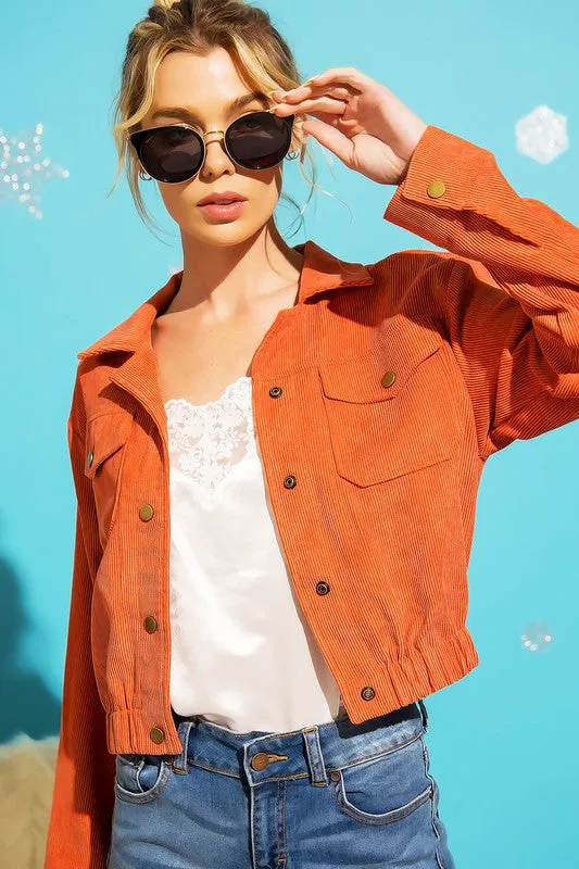 Button Up Corduroy Crop Jacket