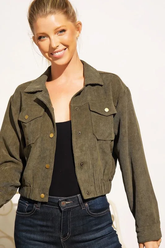 Button Up Corduroy Crop Jacket