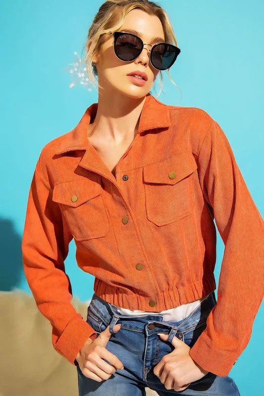 Button Up Corduroy Crop Jacket