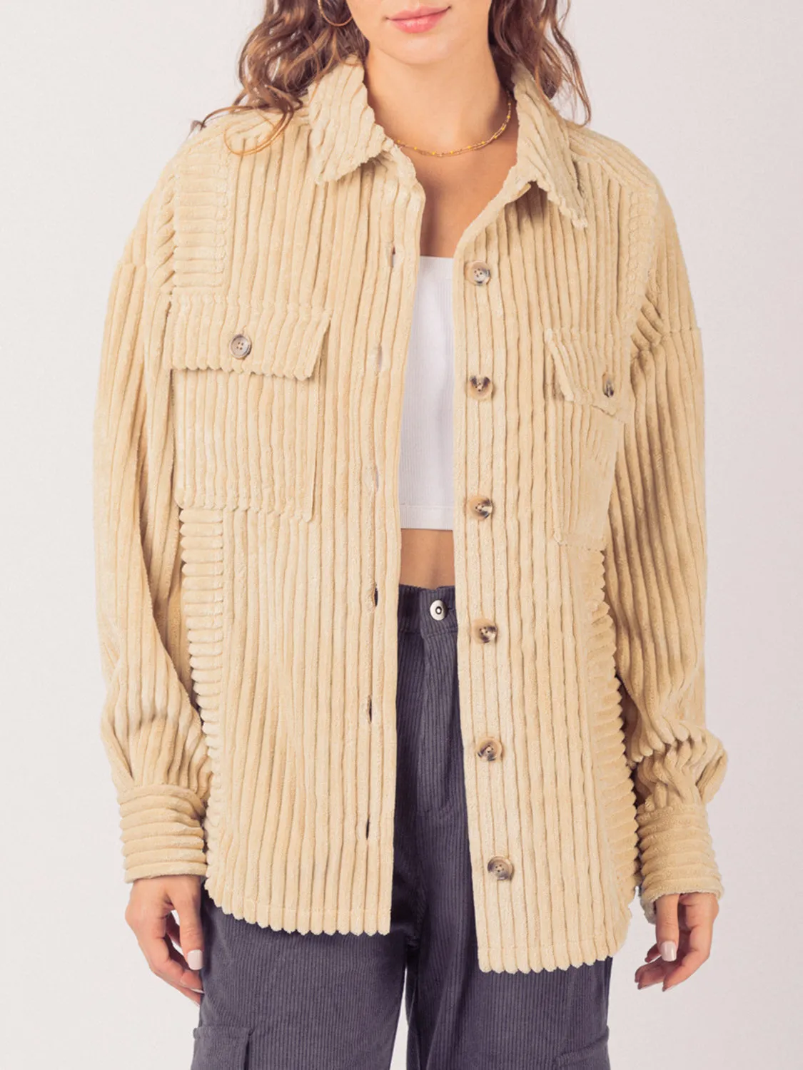 Button Up Long Sleeve Corduroy Jacket